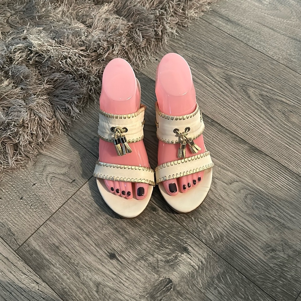 Jack Rogers cream and gold wedge with tassels